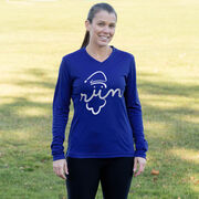 Women's Long Sleeve Tech Tee - Santa Run Face