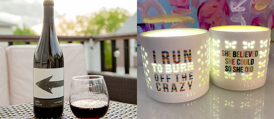 Wine and Candles with a Running Theme