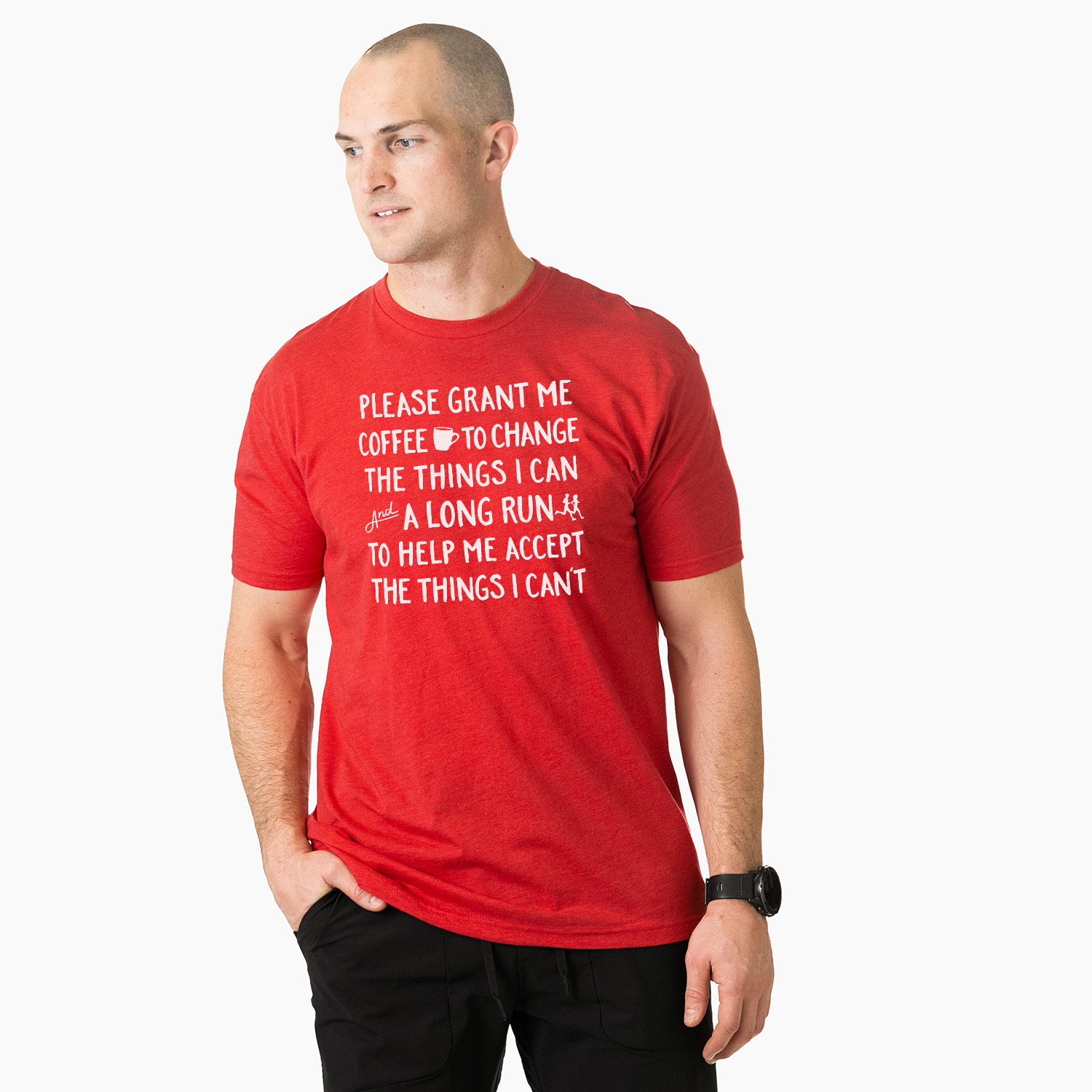 Running Short Sleeve T-Shirt - Please Grant Me Coffee | Red, AM, Unisex | Gone for A Run