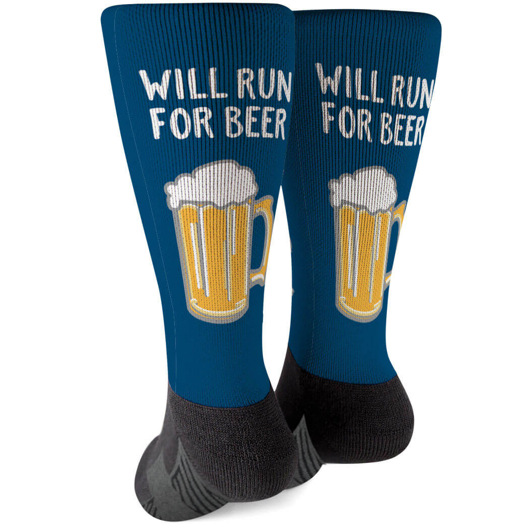 Running Printed Mid-Calf Socks - Will Run For Beer | Gone For a Run
