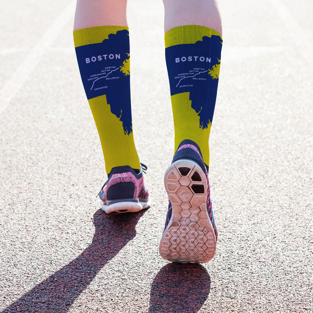 Running Printed MidCalf Socks 26.2 Boston Marathon Route Gone For