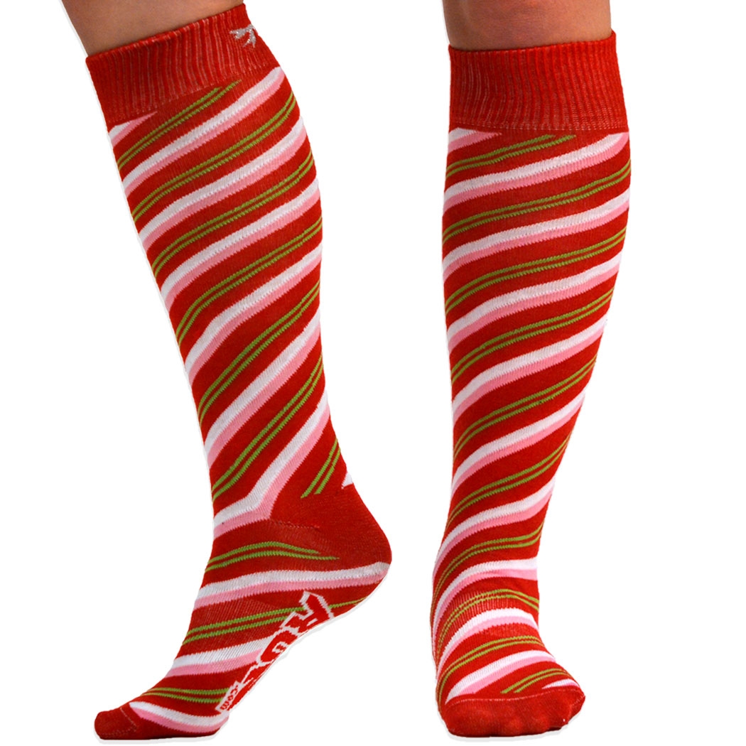 Candy Cane With Bow Running Knee High Socks | Gone For a Run