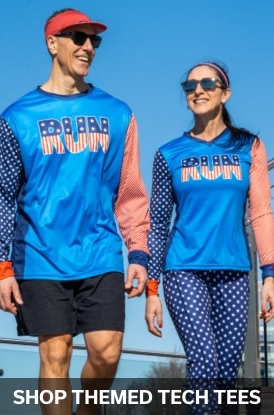 Shop Our Long Sleeve Themed Performance Tops for Runners