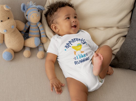 Sport Themed Baby Grow Running Romper RUN MUMMY RUN Athletics Exercise 